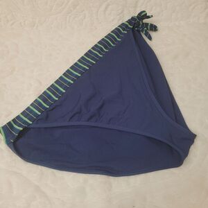 Sand N Sun Bikini Swim Bottom Navy Green Striped Tie Waistband 3X 22W - 24W